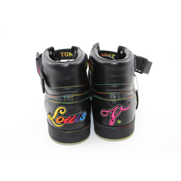 B50 Auth LOUIS VUITTON Rivoli Black Rainbow Calfskin Sneakers Sz LV 9.5 US 10.5 - Picture 4 of 7